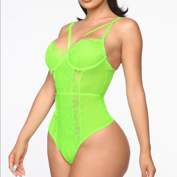 Lace Neon Green Bodysuit - Picture 1 of 3